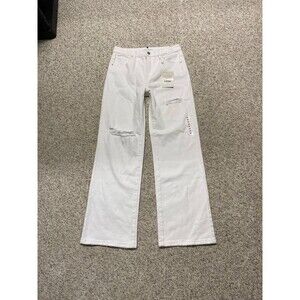 NWT Risen 90s Boho High-Rise Distressed Straight Leg Jeans White Size 11/30